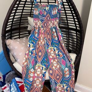 Kids Multicolor Printed Jumpsuit - Blue, Pink & Orange